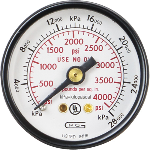 Pressure Gauges, 1-1/2" , 0 - 4000 psi, Back Mount, Analogue Cam Industrial