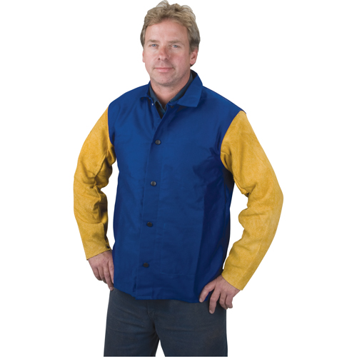 Yellow Jacket Welding Jackets, Cotton/Leather, 5X-Large, Blue/Yellow Cam Industrial