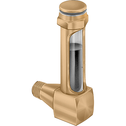 Indicateurs de niveau &agrave; liquide en laiton - Coudes &agrave; petit rayon, Filet&eacute;, 1-15/16" lo, 225°F (107,22° C) Cam Industrial