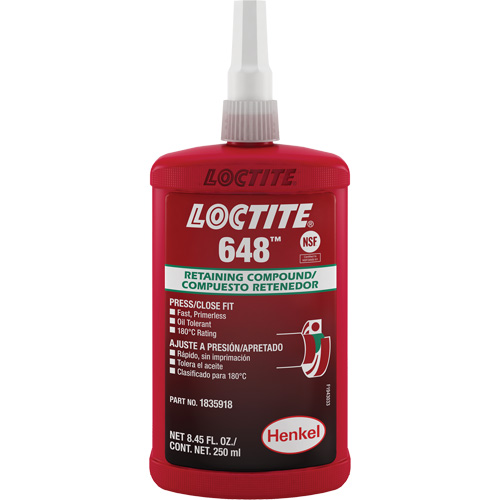 Compos&eacute; de retenue Loctite 648, 250 ml, Bouteille, Vert Cam Industrial