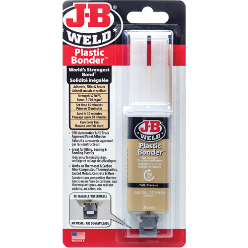 Plastic Bonder Adhesive, 25 ml, Syringe, Two-Part, Tan Cam Industrial