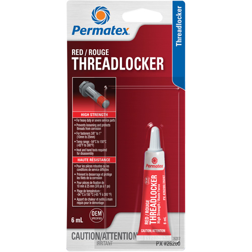 Permanent Strength Threadlocker, Red, High, 6 ml, Tube Cam Industrial
