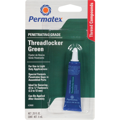 Penetrating Grade Threadlocker, Green, Medium, 6 ml, Tube Cam Industrial