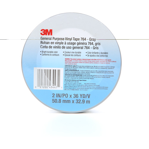 764 General-Purpose Vinyl Tape, 50.8 mm (2") W x 32.9 m (108') L, 5 mils, Grey Cam Industrial
