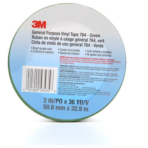 764 General-Purpose Vinyl Tape, 50.8 mm (2") W x 32.9 m (108') L, 5 mils, Green Cam Industrial