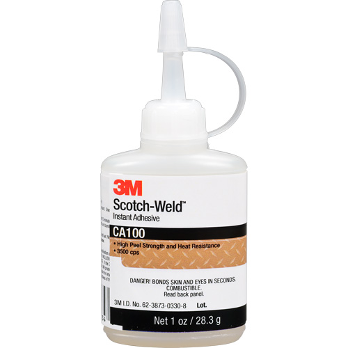 Adh&eacute;sif instantan&eacute; CA100 Scotch-Weld, Blanc cass&eacute;, Bouteille, 1 oz Cam Industrial