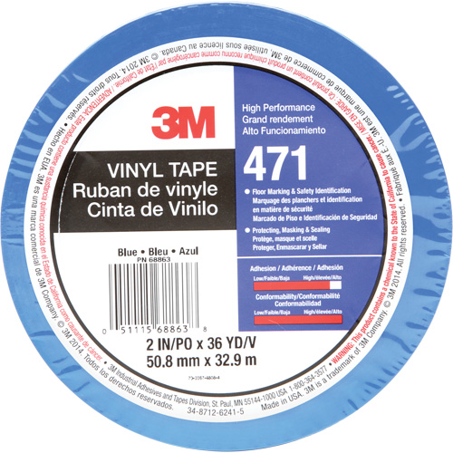 471 Vinyl Tape, 50.8 mm (2") W x 32.9 m (108') L, 5.2 mils, Blue Cam Industrial