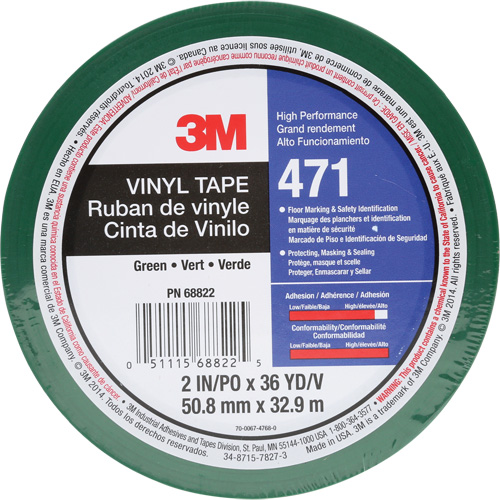 471 Vinyl Tape, 50.8 mm (2") W x 32.9 m (108') L, 5.2 mils, Green Cam Industrial