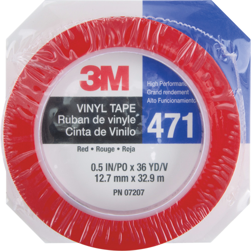 471 Vinyl Tape, 12 mm (1/2") W x 32.9 m (108') L, 5.3 mils, Red Cam Industrial
