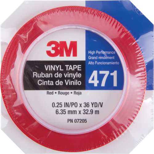 Ruban en vinyle 471, 6 mm (1/4") la x 32,9 m (108') lo, 5,3 mils, Rouge Cam Industrial
