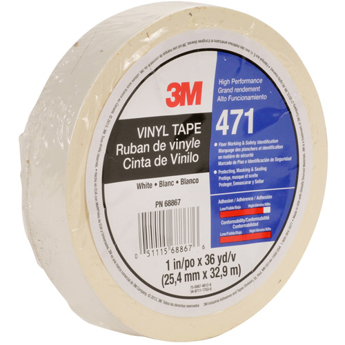 471 Vinyl Tape, 12 mm (1/2") W x 32.9 m (108') L, 5.3 mils, White Cam Industrial
