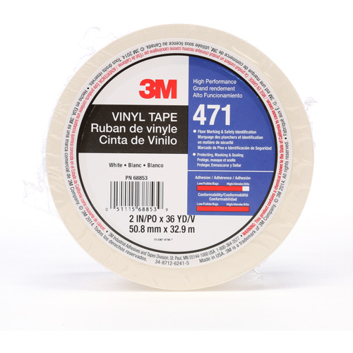 471 Vinyl Tape, 50.8 mm (2") W x 32.9 m (108') L, 5.2 mils, White Cam Industrial