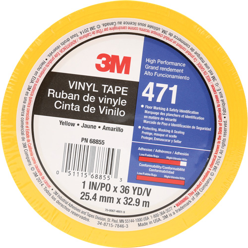 471 Vinyl Tape, 25.4 mm (1") W x 32.9 m (108') L, 5.2 mils, Yellow Cam Industrial