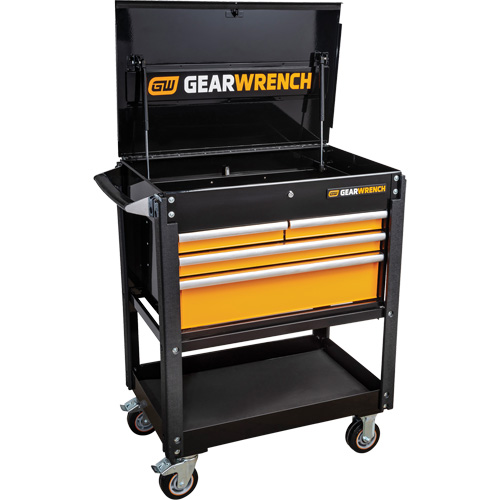 Utility Cart, 4 Drawers, 33" L x 21" W x 42" H, Black/Orange Cam Industrial