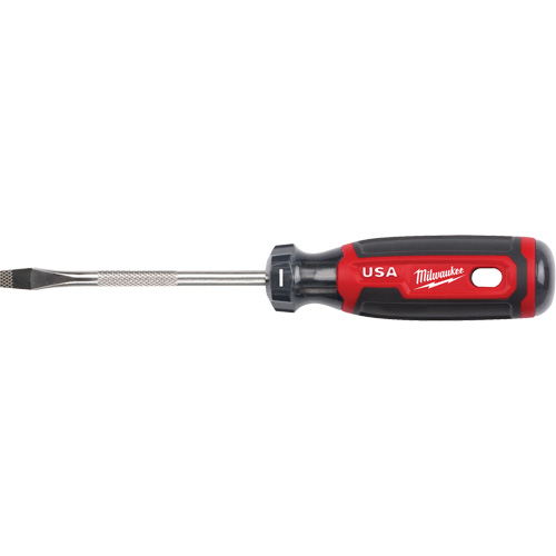 Slotted Screwdriver, 1/4" Tip, Round, 211 mm L, Cushion Grip Handle Cam Industrial