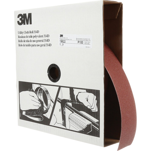 Rouleau de toile abrasive utilitaire 314D, 2" la x 150' lo, Grain 100J Cam Industrial
