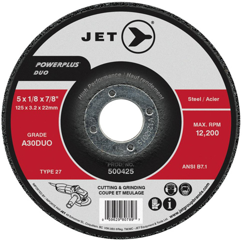 Meule/disque de coupe POWERPLUS DUO, 4-1/2" x 1/8", Arbre de 7/8", Type 27, Grain de A30DUO Cam Industrial