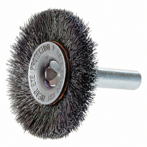 Brosses rotatives &agrave; fils cr&ecirc;p&eacute;s a/arbre 1/4", 3" dia., Fils 0,014", Arbre 1/4" Cam Industrial