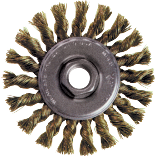 Brosse rotative &agrave; fils nou&eacute;s pour petites meuleuses haute vitesse, Dia. 5", Fils 0,02", Arbre 5/8"-11, Acier Cam Industrial