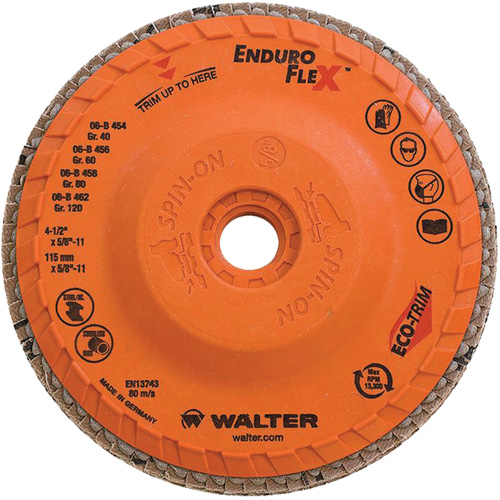 Enduro-Flex Flap Disc, 4-1/2" x 5/8"-11, Type 27, 120 Grit, Zirconia Alumina Cam Industrial