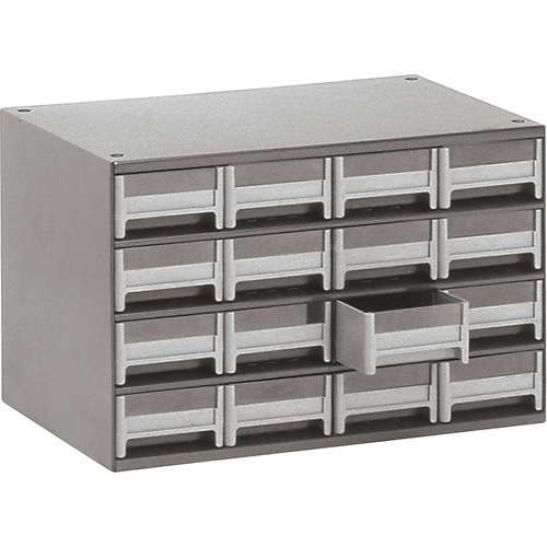 Casiers modulaires pour pi&egrave;ces, Acier, 16 tiroirs, 17" x 10-9/16" x 2-1/8", Gris Cam Industrial