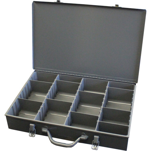Adjustable Compartment Boxes, Steel, Variable Slots, 18" W x 12" D x 3" H, Grey Cam Industrial