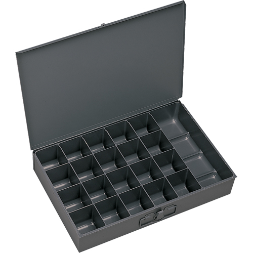 Compartment Scoop Boxes, Steel, 21 Slots, 18" W x 12" D x 3" H, Grey Cam Industrial