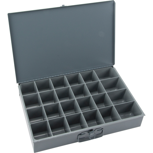 Compartment Scoop Boxes, Steel, 24 Slots, 18" W x 12" D x 3" H, Grey Cam Industrial