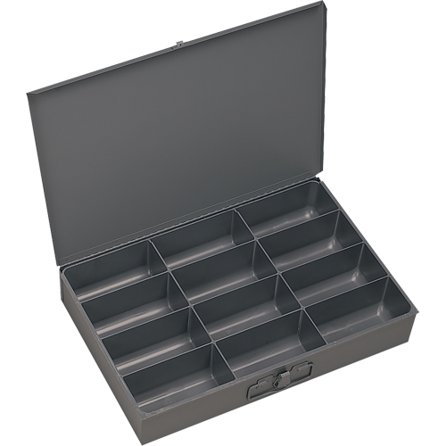 Compartment Scoop Boxes, Steel, 12 Slots, 13 3/8" W x 9-1/4" D x 2" H, Grey Cam Industrial