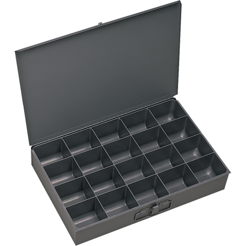 Compartment Scoop Boxes, Steel, 20 Slots, 13-3/8" W x 9-1/4" D x 2" H, Grey Cam Industrial