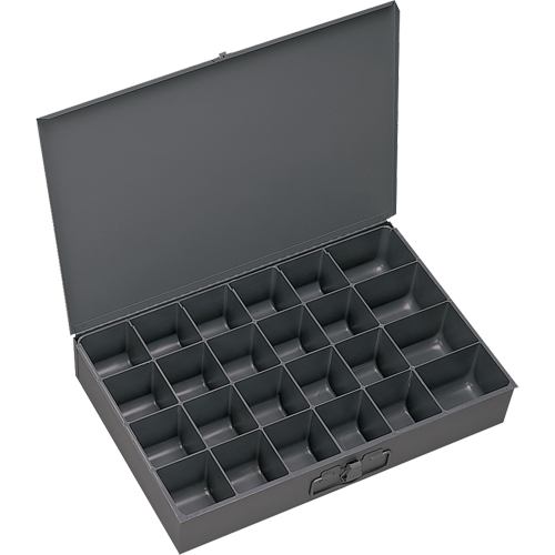 Compartment Scoop Boxes, Steel, 24 Slots, 13-3/8" W x 9-1/4" D x 2" H, Grey Cam Industrial