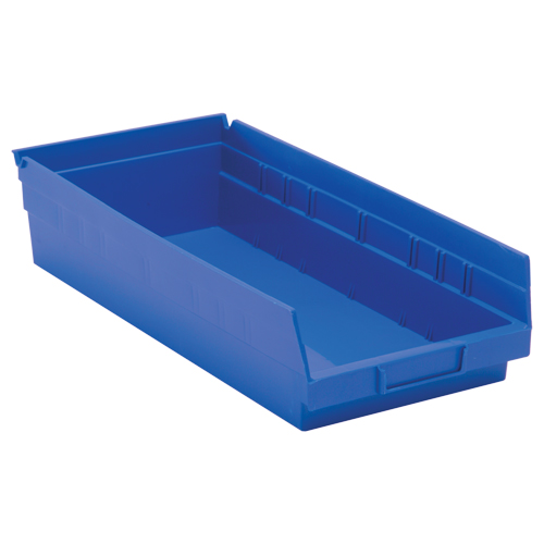 Shelf Bins, 8-3/8" W x 4" H x 17-7/8" D, Blue, 40 lbs. Capacity Cam Industrial