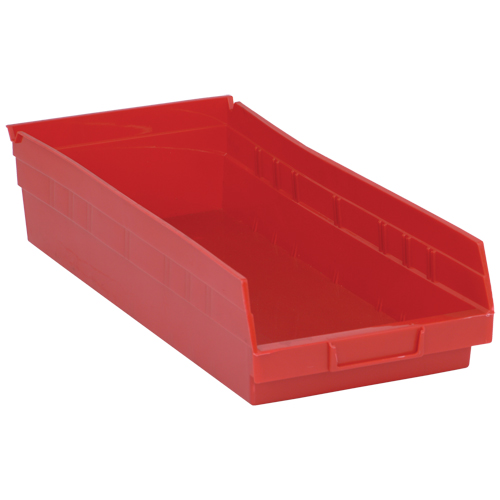 Shelf Bins, 8-3/8" W x 4" H x 17-7/8" D, Red, 40 lbs. Capacity Cam Industrial