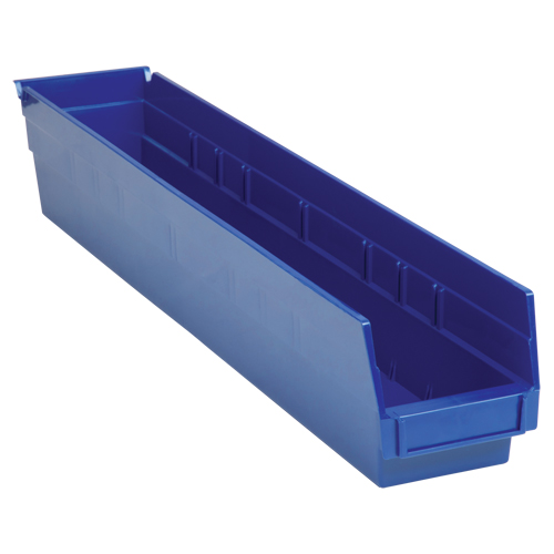 Bacs de rangement pour tablettes, 4-1/8" la x 4" H x 23-5/8" p, Bleu, Capacit&eacute; 50 lb Cam Industrial