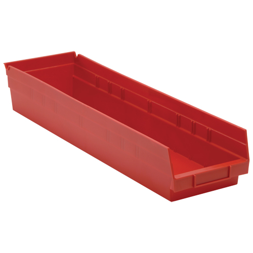 Bacs de rangement pour tablettes, 6-5/8" la x 4" H x 23-5/8" p, Rouge, Capacit&eacute; 50 lb Cam Industrial