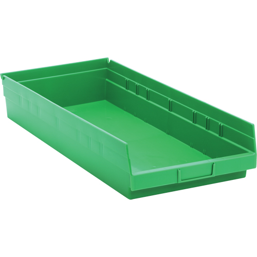 Shelf Bins, 11-1/8" W x 4" H x 23-5/8" D, Green, 50 lbs. Capacity Cam Industrial