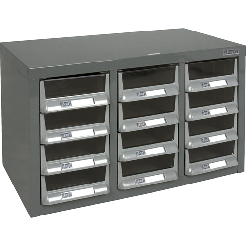 KPC-100 Parts Cabinet, Galvanized Steel, 12 Drawers, 23" x 11-2/5" x 13-4/5", Grey Cam Industrial