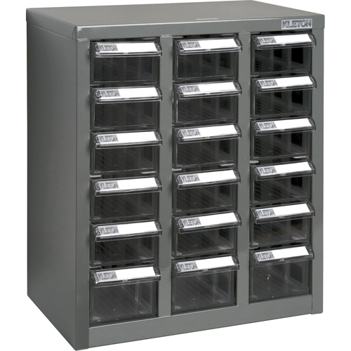 KPC-600 Parts Cabinet, Galvanized Steel, 18 Drawers, 13-9/10" x 8-7/10" x 16-3/10", Grey Cam Industrial