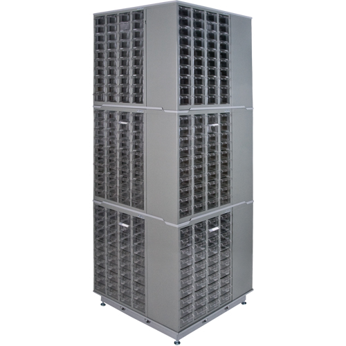 Heavy-Duty Industrial Carousel Drawer Cabinet, Steel, 480 Drawers, 27" W x 27" D x 80" H, Grey Cam Industrial