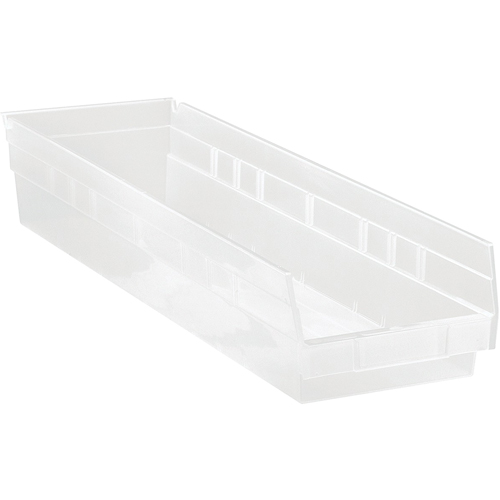 Bacs de rangement pour tablettes, 6-5/8" la x 4" H x 23-5/8" p, Transparent, Capacit&eacute; 50 lb Cam Industrial