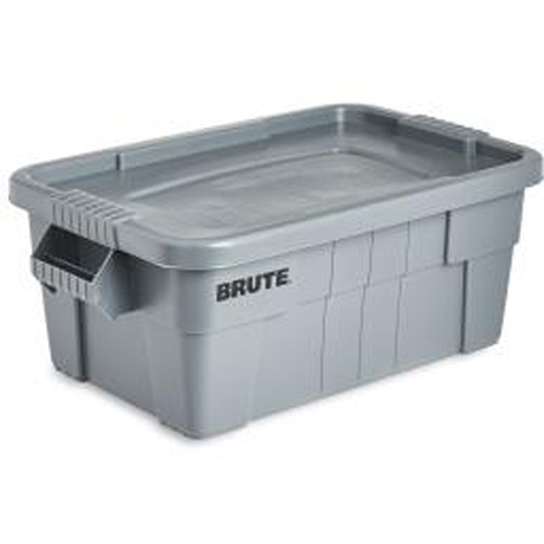 Brute Storage Tote with Lid, 27.88” D x 16.5” W x 10.7" H, 112 llbs. Capacity, Grey Cam Industrial