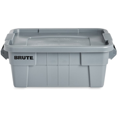 Brute Storage Tote with Lid, 27.88” D x 16.5” W x 10.7" H, 112 llbs. Capacity, Grey Cam Industrial
