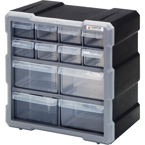 Drawer Cabinet, Plastic, 12 Drawers, 10-1/2" x 6-1/4" x 10-1/4", Black Cam Industrial