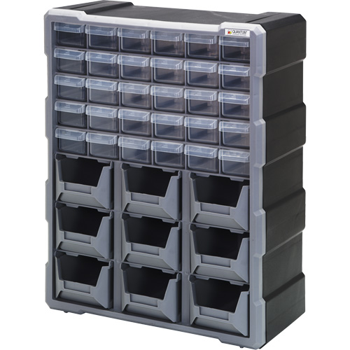 Drawer Cabinet, Plastic, 39 Drawers, 15" x 6-1/4" x 18-3/4", Black Cam Industrial