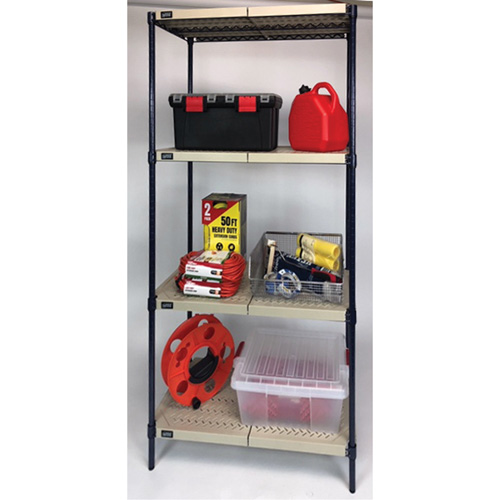 &eacute;tag&egrave;re en fils m&eacute;talliques avec tablettes en plastique, Cadre en fils m&eacute;talliques avec tablettes en plastique, Sans boulons, Capacit&eacute; 600 lb, 30" la x 72" h x 18" p Cam Industrial