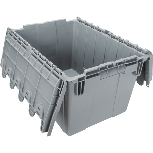 Flip Top Plastic Distribution Container, 21.65" x 15.5" x 12.5", Grey Cam Industrial