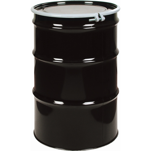 Steel Drums, 55 US gal (45 imp. gal.), Lined, Black, Open Top, 1A2/Y275/S, 18 - 20 Gauge Cam Industrial