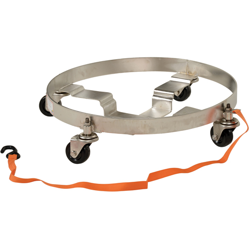 Multi-Tier Drum Dollies, Stainless Steel, 900 lbs. Capacity, 23-1/2" Diameter, Rubber Casters Cam Industrial