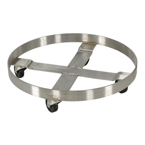 Drum Dollies, Stainless Steel, 800 lbs. Capacity, 23-1/4" Diameter, Rubber Casters Cam Industrial