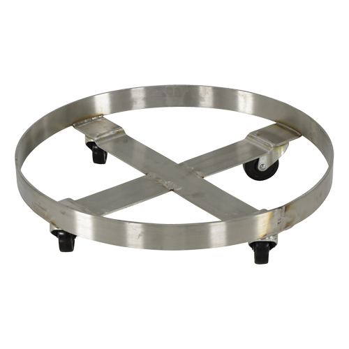 Drum Dollies, Stainless Steel, 800 lbs. Capacity, 23-1/4" Diameter, Rubber Casters Cam Industrial